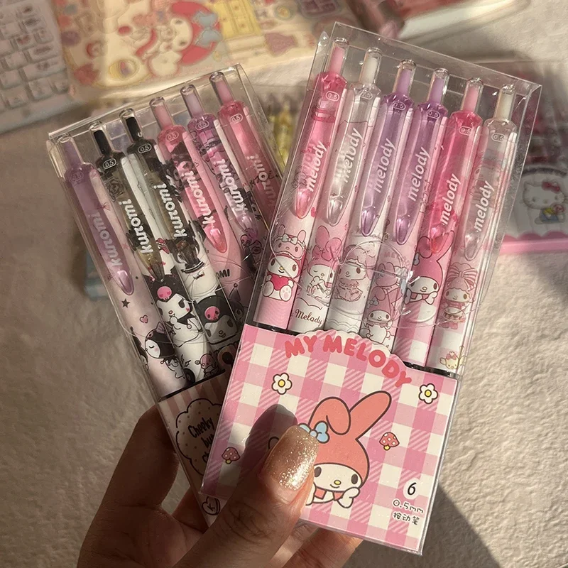 

6pcs/set Sanrio Gel Pens School Supplies Students Cute Stationery Office Tools Kurome Cinnamoroll Pom Pom Purin Kids Toys Gifts