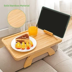 Sofa Tray Table Clip on Side Table for Wide Couches Arm Foldable Couch Tray with 360° Rotate Phone Holder Armrest Table