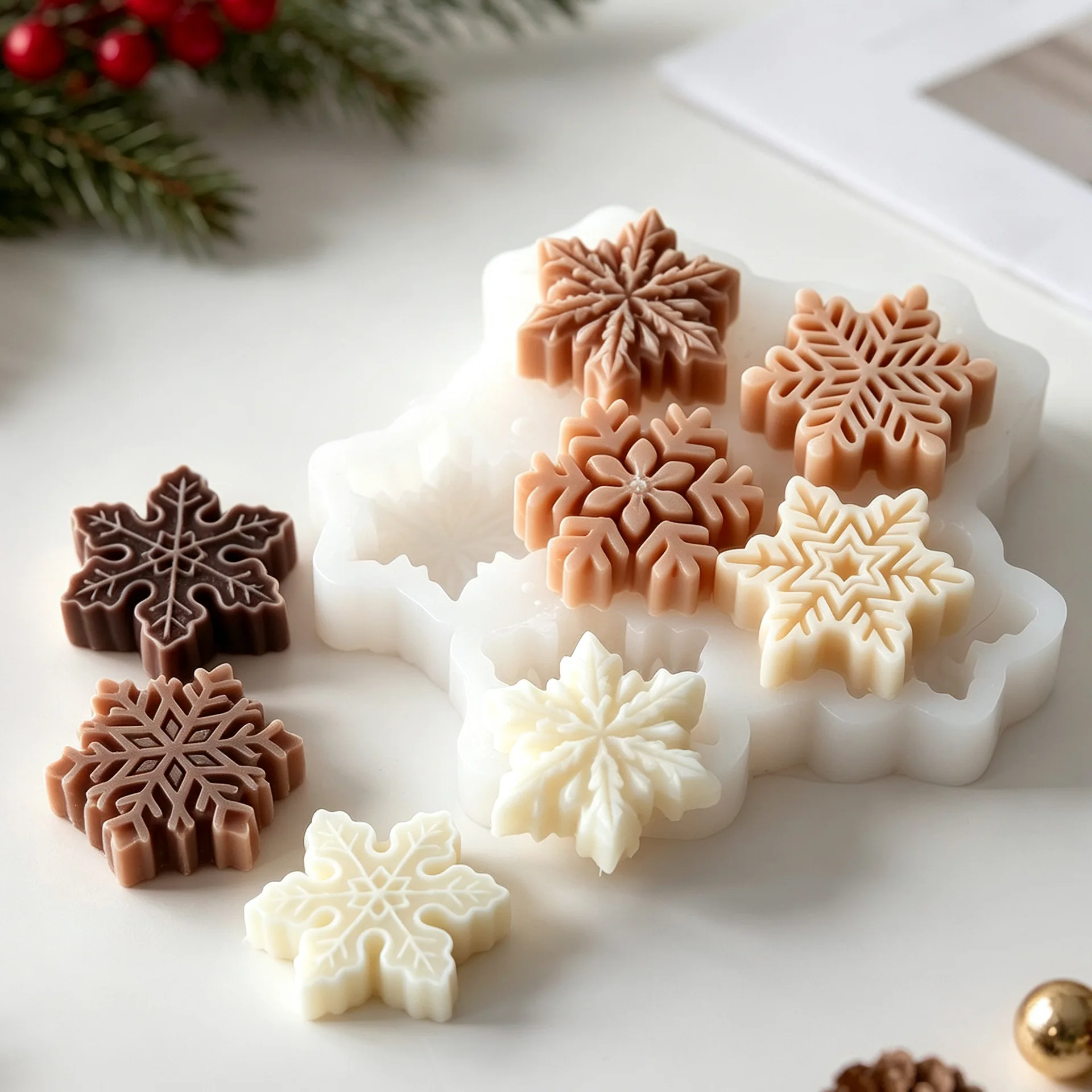 DIY 6-Fach Schneeflocken-Silikonform - Winter-Weihnachts-Kerzen-, Seifen- und Gips-Gießform - Heim- und Partydekoration – Detail 1