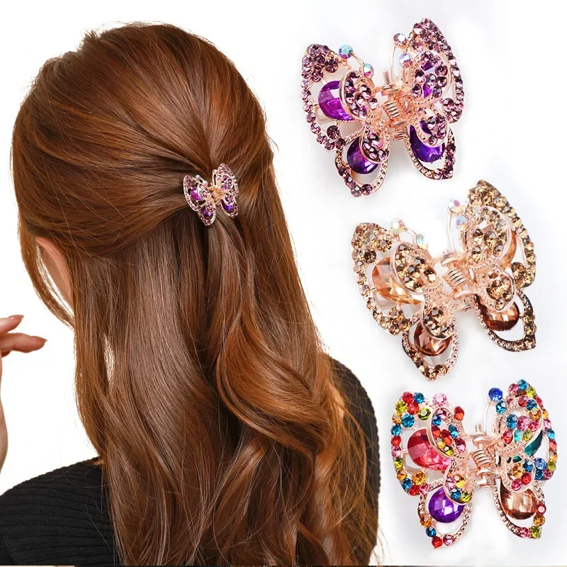 Colored Rhinestone Hair Claws Ponytail Holder Hairpin for Women Crystal Bird Nest Twist Clip Bun Hair Clip Hair Styling Tool New