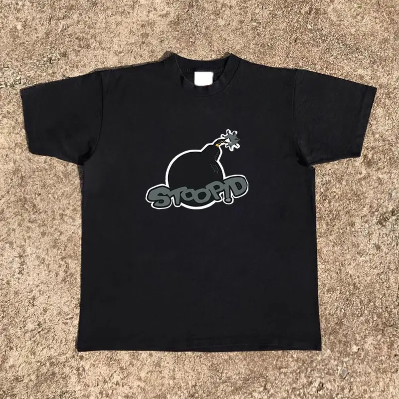 

Impression En Pur Coton 2025 Été Nouveau Футболка À Manches Courtes À Col Rond Noir Rétro Américain Pour Hommes Et Femmes