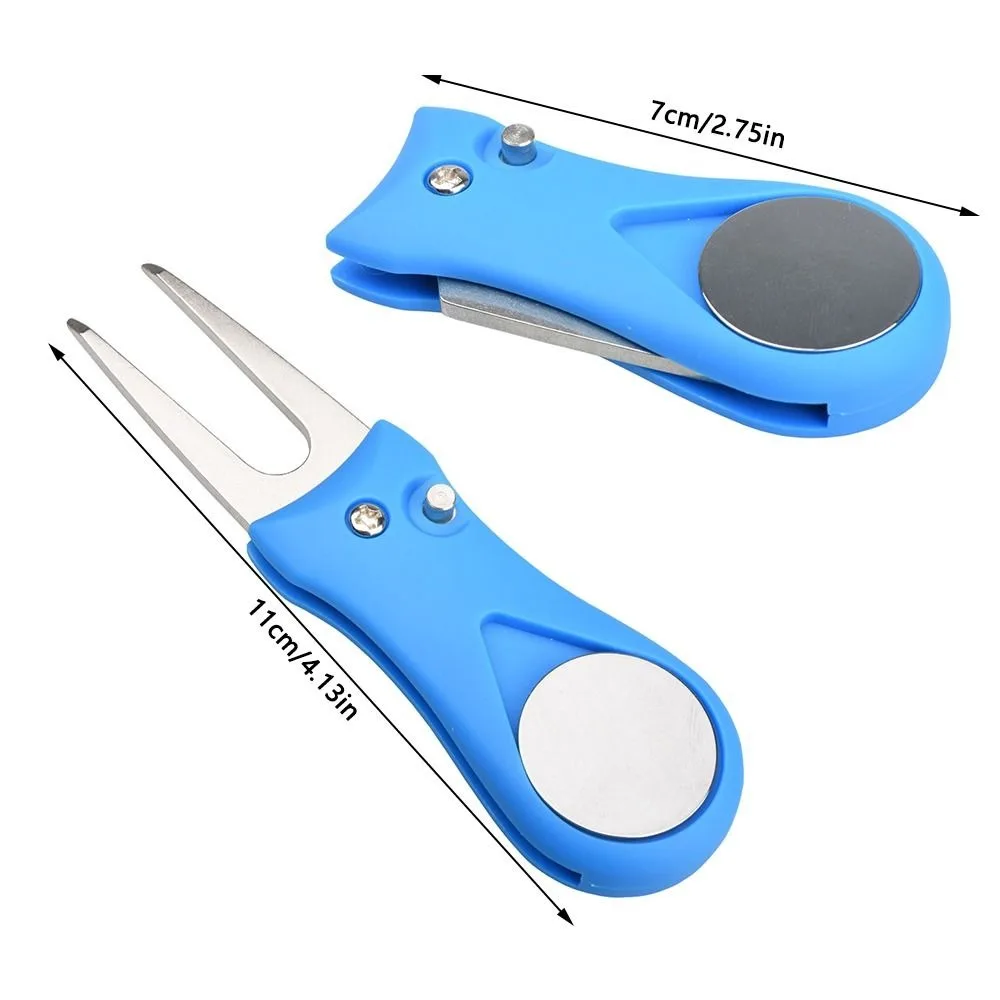 Aço inoxidável Golf Divot Repair Tool, leve, versátil, bola magnética Marcador cabeça, retrátil Pitchfork