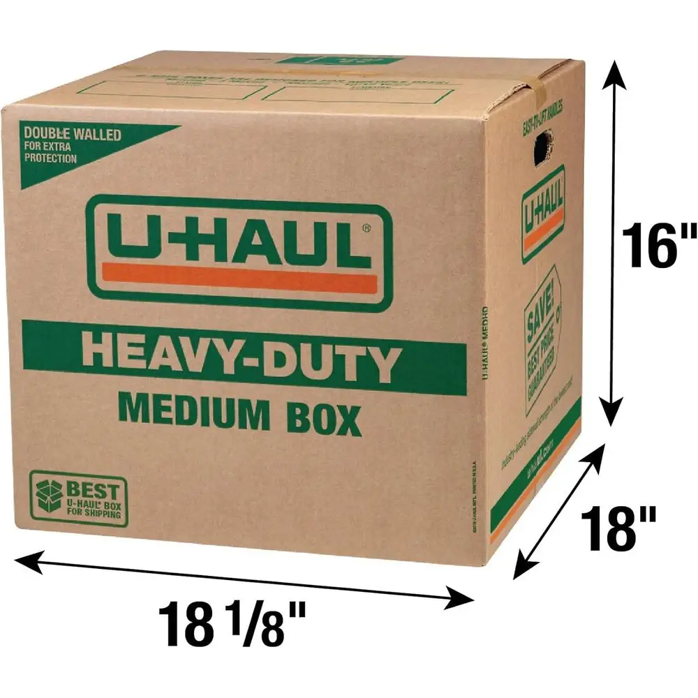 Pacote com 10 Caixas de Papelão Reforçadas de Parede Dupla com Alças, 18,125 x 18 x 16 Polegadas, Mais Fita Adesiva Bônus