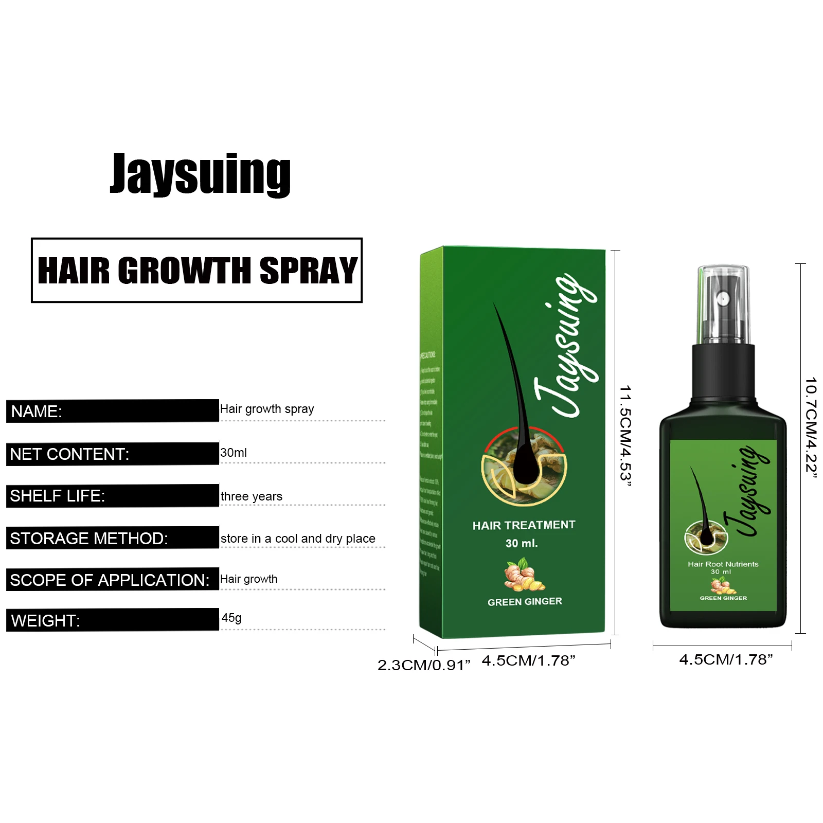 

5PCS JAYSUING Hair Treatment Green Ginger Regrowth Spray Restore Hair Scalp Vitality Reducing Hair Loss Promoting Growth Liquid