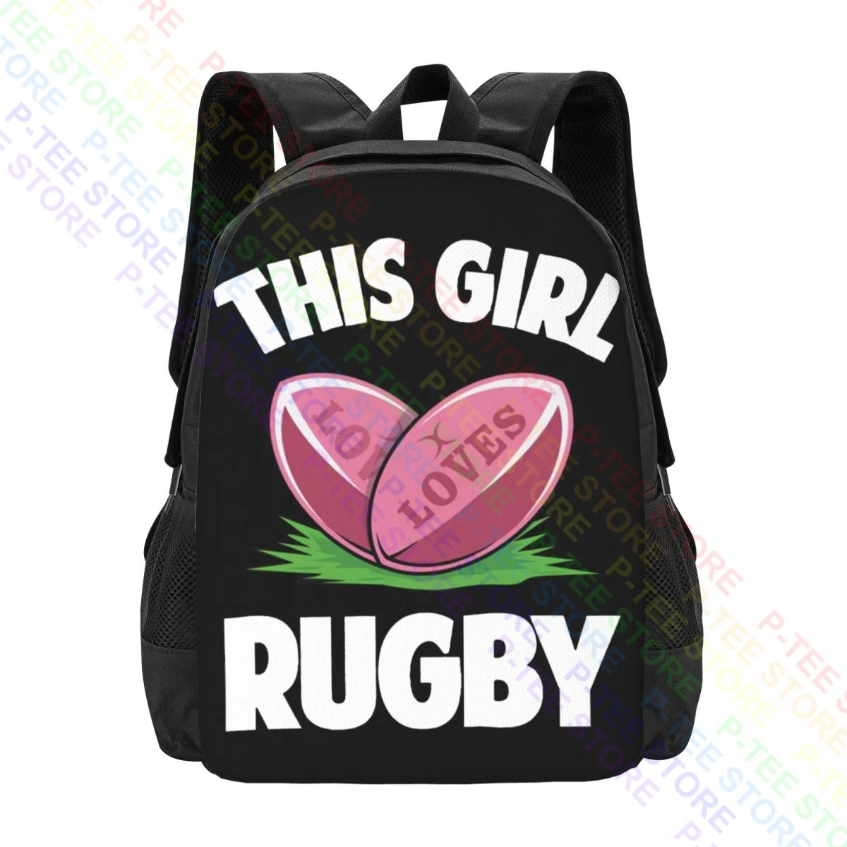 This Girl Loves Rugby Slogan Sports LoverBackpack Large Capacity Softback Riding Backpack