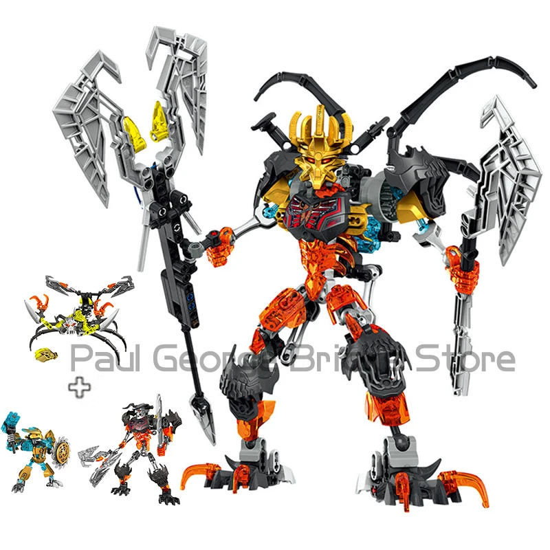 Bloques de construcción de la serie Bionicle para niños, máscara dorada, maestro, Calavera, Guerrero, héroe, fábrica, compatible, Robot, ladrillos,