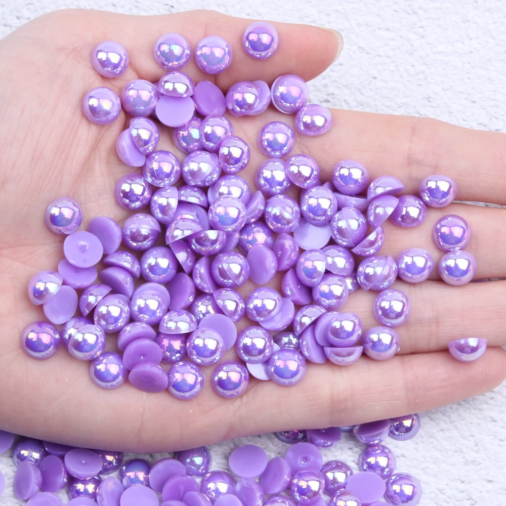 Violet AB Half Round Pearls 2-12mm And Mixed Sizes Imitation Flatback Glue On Resin Beads DIY Craft Embellishment