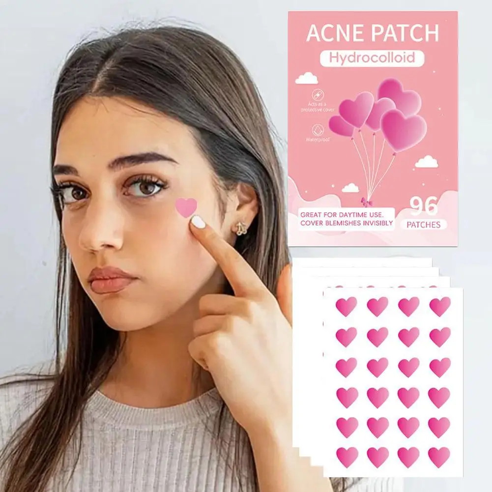 

96 шт., милый гидроколлоидный пластырь от прыщей в форме сердца, невидимый, приятный для макияжа, уход за порами, пластырь от прыщей, дышащее лечение