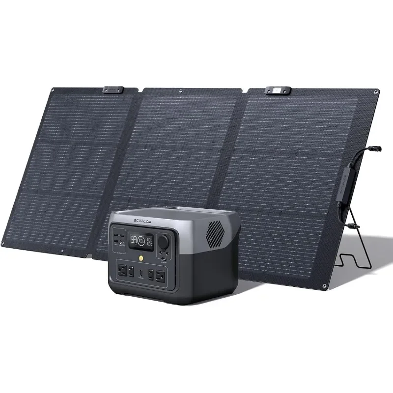 EF ECOFLOW RIVER 2 Max Solar Generator 512Wh Long-life LiFePO4 Portable Power Station& 160W Solar Panel for Home Backup Power