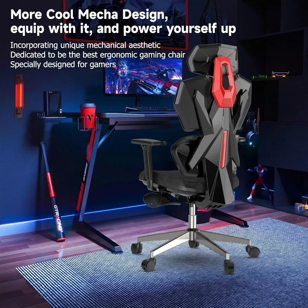 Gaming Chair with Footrest Big and Tall Game Chair Reclining with Adjustable Lumbar Support &3D Armrests High Back Gaming Chairs