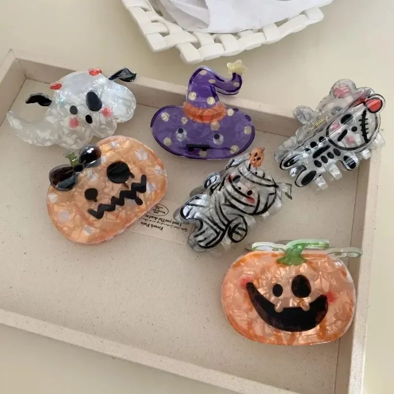 Pinza de pelo de dibujos animados de Halloween para mujer, calabaza divertida, fantasma, Calavera, cangrejo, pinzas de pelo de terror, Clip acrílico fuerte, accesorios para el cabello, nuevo