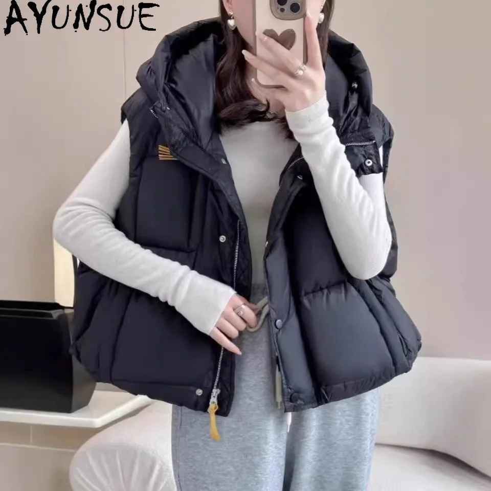 AYUNSUE Winter Duck Down Vest Sleeveless Hooded Puffer Jacket Warm New in Outerwears Winter Clothes Women 2024 Winterjas Dames