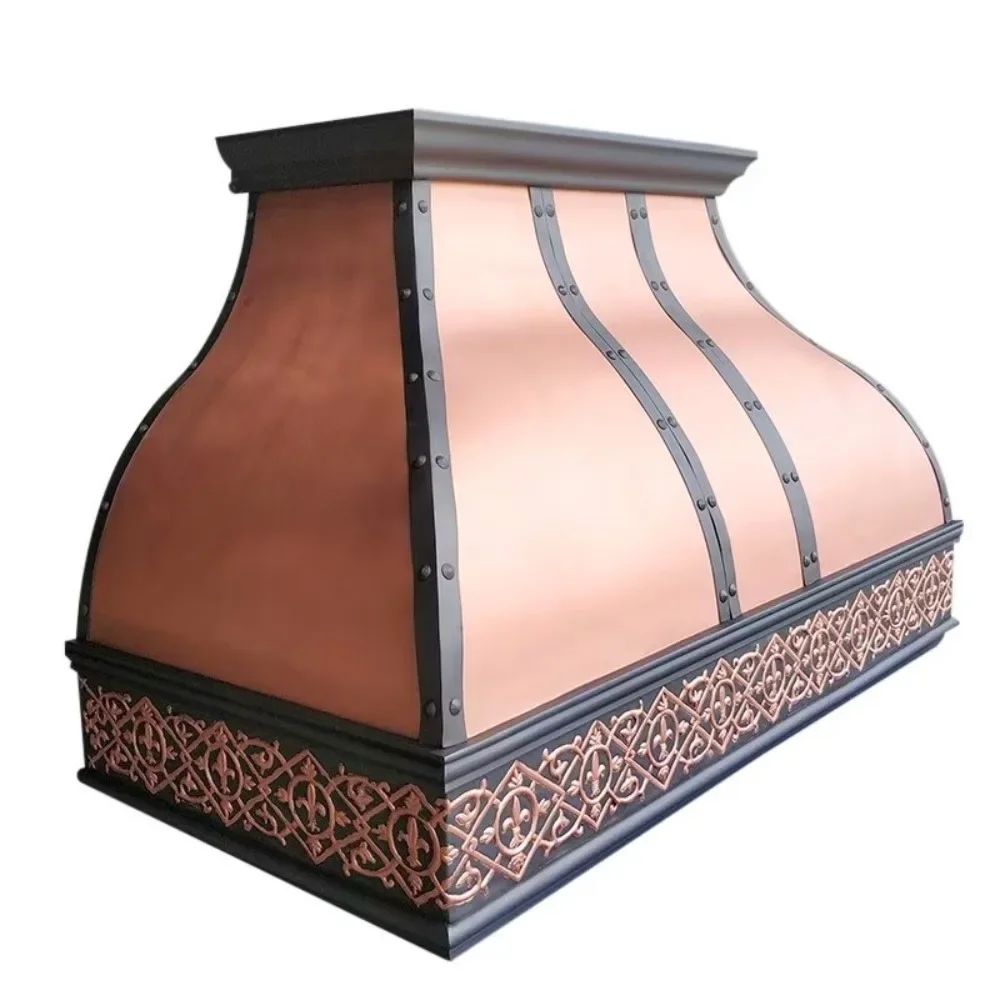 Yang cozinha cobre forno capa feita à mão exaustor de cobre clássico martelado design barroco capa