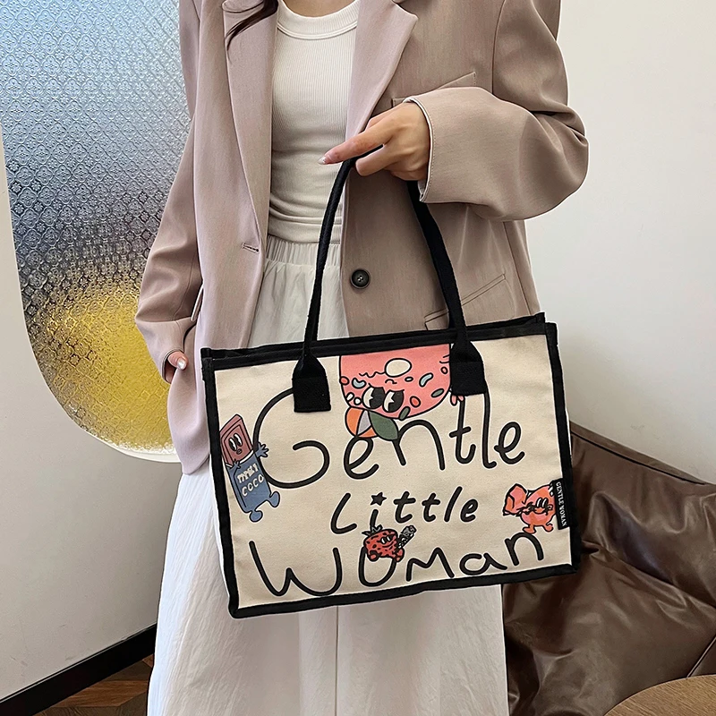 Bolso de mano con estampado de alfabeto, bolsa de mano de gran capacidad con estampado de dibujos animados, tendencia colorida, primavera y verano, 2024