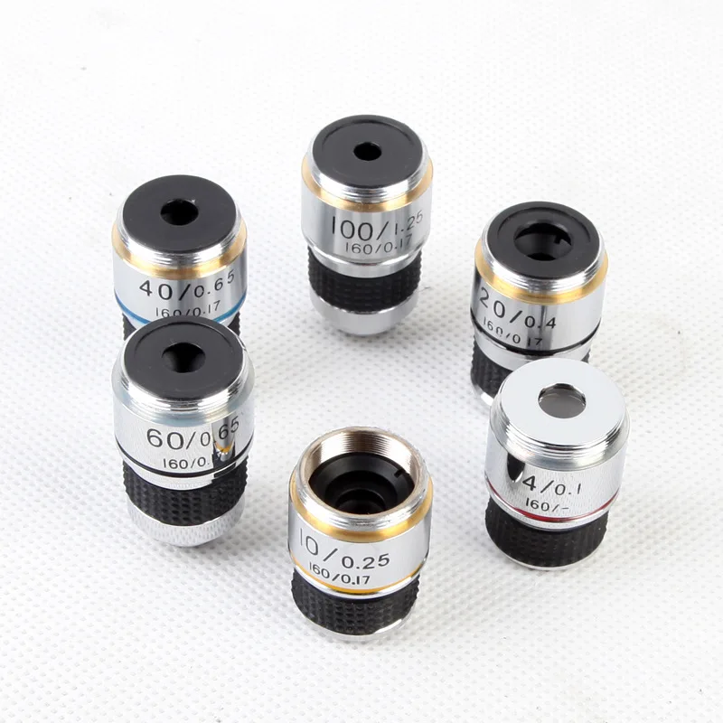 185 4X 10X 20X 40X 100X microscopio biológico lente objetivo acromático adaptadores de lente de microscopio lente objetivo compacta duradera