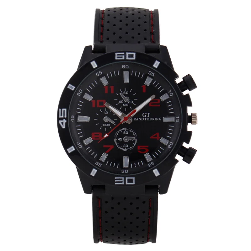Men Quartz Watch Silicone Strap Digital Sports Style Male Wristwatch Simple Stylish Black Large Dial Analog Display Boy Gifts