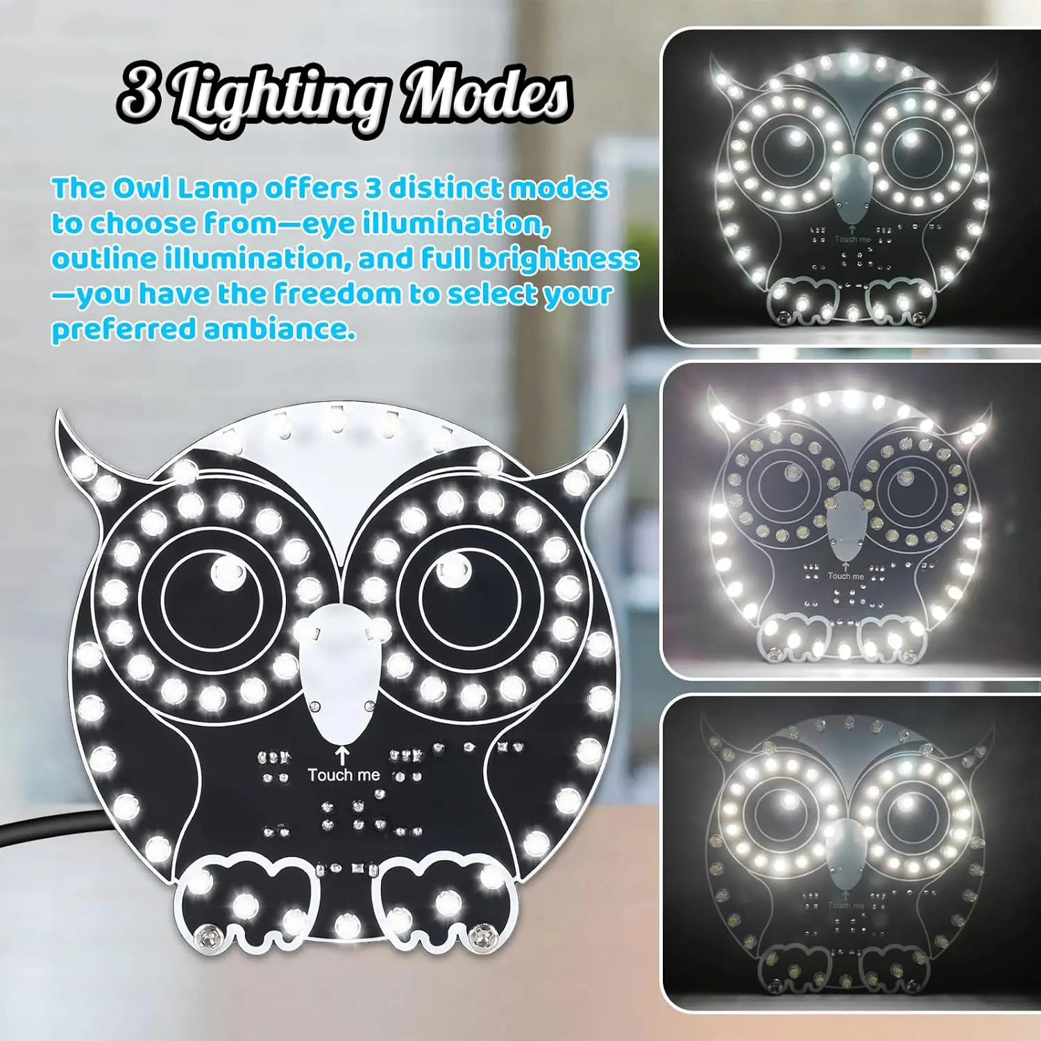 Soldering Learning Kit Touch Control Owl LED Light Electronic Practice Kit With 3 Lighting Modes for Beginners STEM Education 3