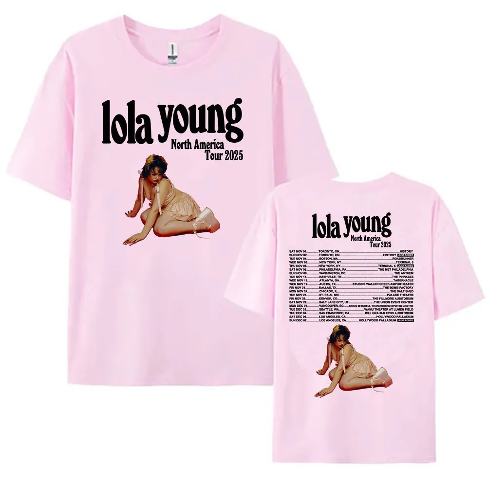 لولا يونغ أمريكا الشمالية جولة 2025 تي شيرت شيء واحد الجرافيك الطباعة بلايز القطن الصيف فضفاض الذكور تي شيرت موضة المرأة المحملة #4