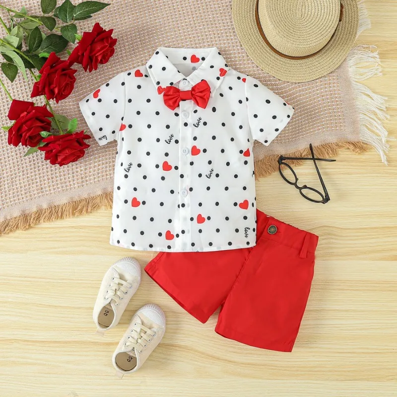 

2024 Spring Summer New Boys' Gentleman Suit with Heart Letter Print Perfect for Valentine's Day