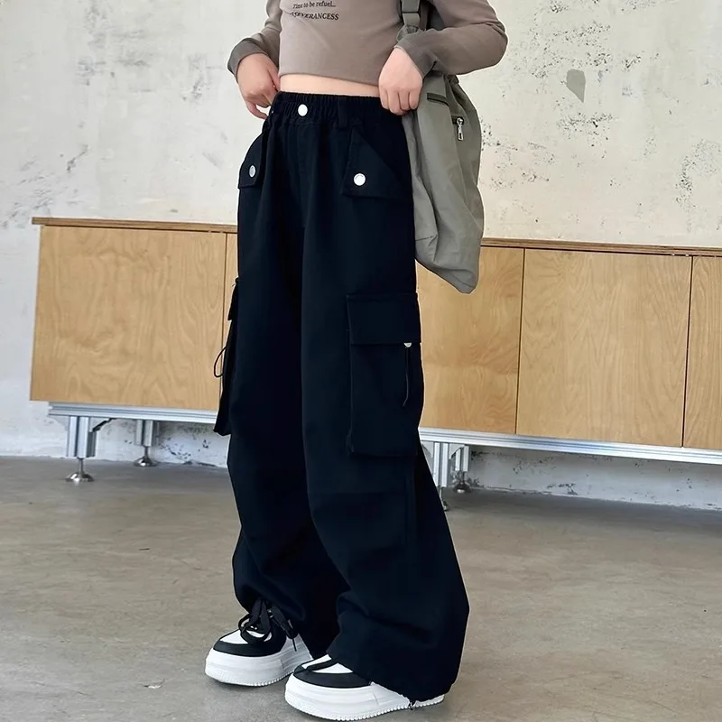 

Cool Straight Leg Cargo Pants for Girls Trendy Wide Leg Workwear Trousers Autumn New Sle Long Pants Other Material 00%