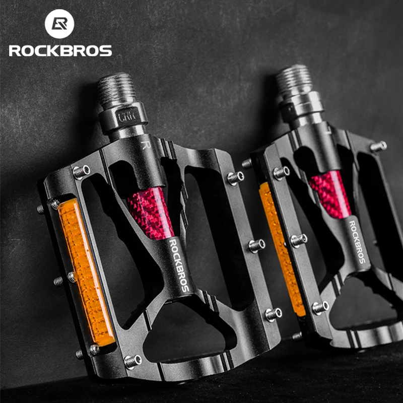 ROCKBROS Bicycle Pedals Alloy Bearings Cycling Pedals Platform Bike Flat Pedal Pedals Reflective Anti-slip MTB Bike Accessories