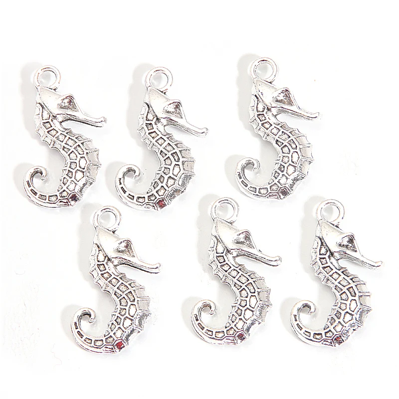 30pcs Sea Horse Charms Cute Oceans Hippocampal Pendants Silver Color For Making Handmade DIY Findings Jewelry