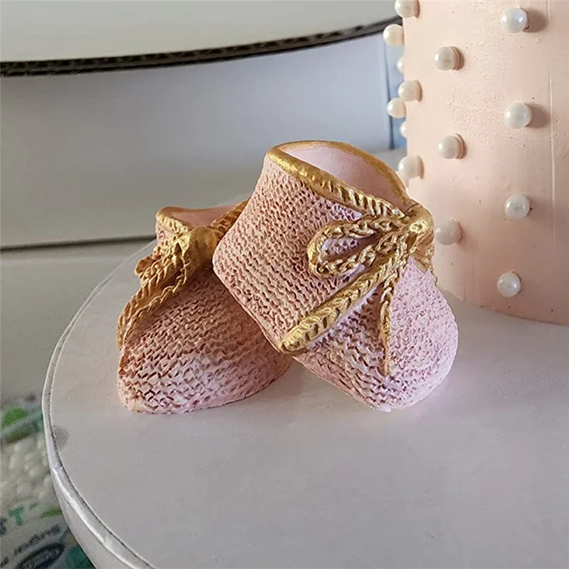 เด็ก Bootie ซิลิโคน Fondant แม่พิมพ์ถักรองเท้าเด็กเค้กตกแต่งเครื่องมือ DIY แม่พิมพ์เทียนสบู่ดินแม่พิมพ์