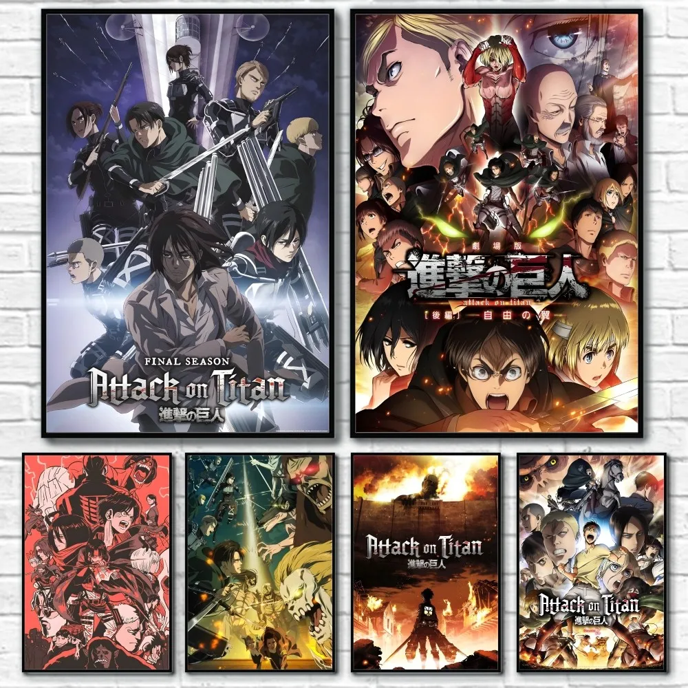 W-Wanted A-Attack On T-Titan Poster Sticky Wall Art Printing Waterproof Home Living Bed Room Bar Aesthetic Decor