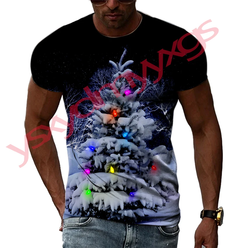 Christmas Tree Carnival Santa Claus Happy New Year Gift Man T-shirts Hip Hop 3D Print Harajuku Round Neck Tee Short Sleeve Top