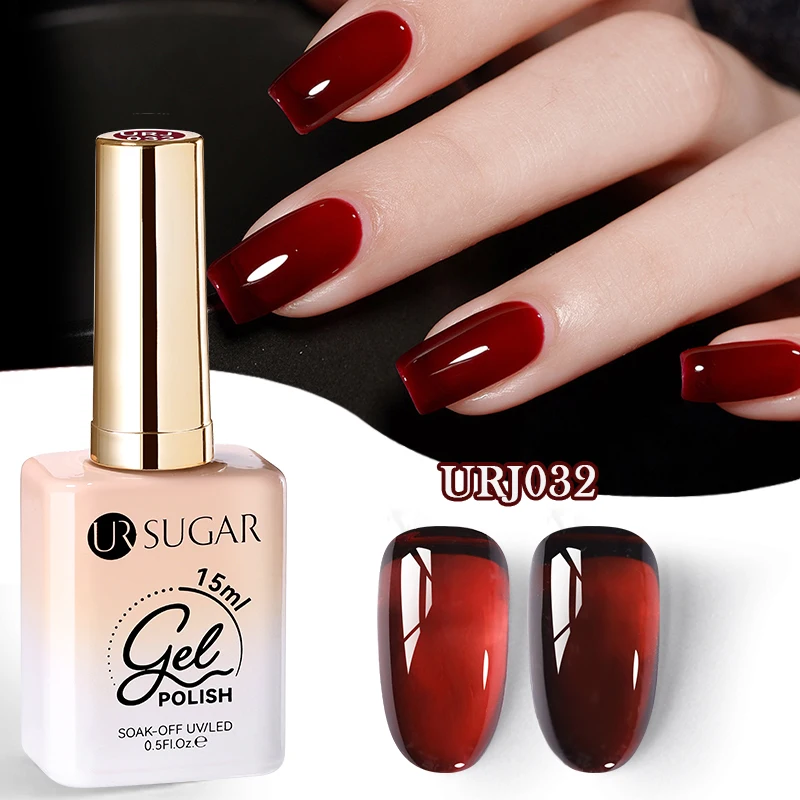 UR SUGAR 15ml Wine Cherry Red Jelly Gel Nail Polish Christmas Nails Art Gel Polish Translucent Nail Gel for Winter Manicure Art