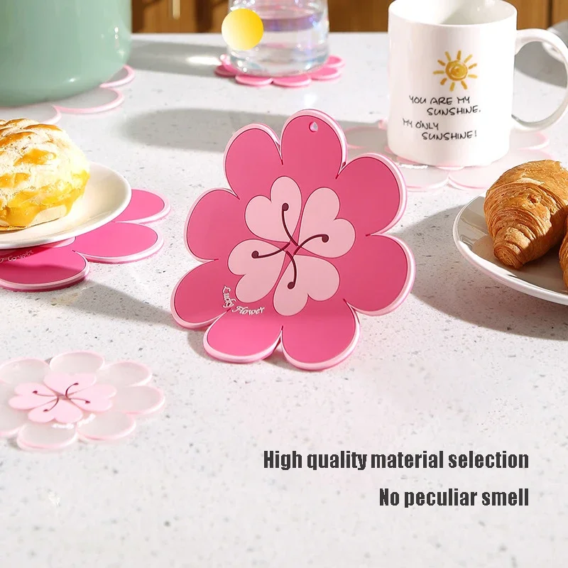 Silicone Placemat Pink Flower Table Decoration & Accessories Heat Insulation Mat Korean Dining Plate Coaster Pot Mat Table Props