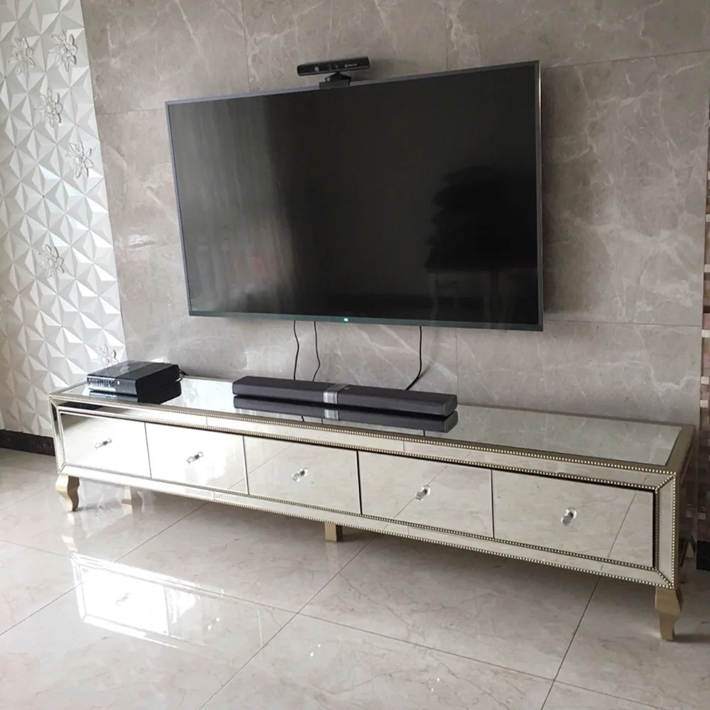 

American light luxury TV cabinet living room floor coffee table combination glass locker mirror design pearl TV cabinet