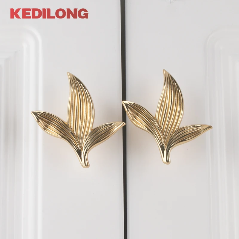 KEDLO moderner minimalistischer blumenförmiger Zinklegierungsgriff für Küchenschränke, goldener Knopf, Schubladengriff in antikem Messing. – Detail 17