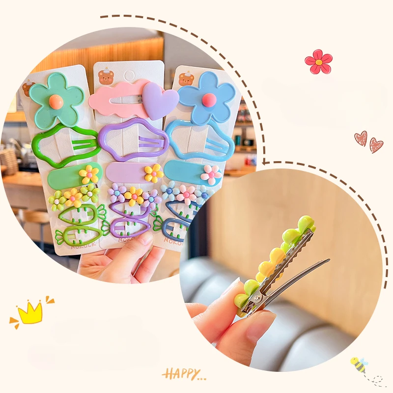 6 Pcs/Set New Children Colors Cute Flowers Carrots Ornament Hair Clips Baby Girls Sweet Barrettes Hairpins Kids Hair Accessories