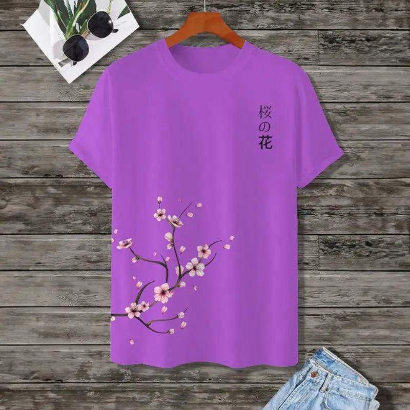 Summer Simple Men's T-Shirt 3d Cherry Blossom Print Daily Casual Short Sleeve Oversized T-Shirt Street Harajuku Sportswear