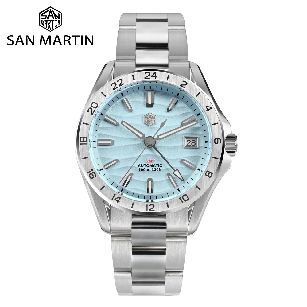 

San Martin 39mm GMT NH34 Luxury Men Watch Stainless Steel Automatic Mechanical Fashion Textured Dial Sapphire Luminous SN0129