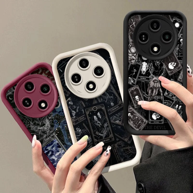 Funda de Teléfono con Estampado de Esqueleto y Cartas del Tarot Gótico Vintage para Honor Huawei Nova 11 Pro 10 9 SE 7 P40 P30 Mate 60 50 40 PRO 5G