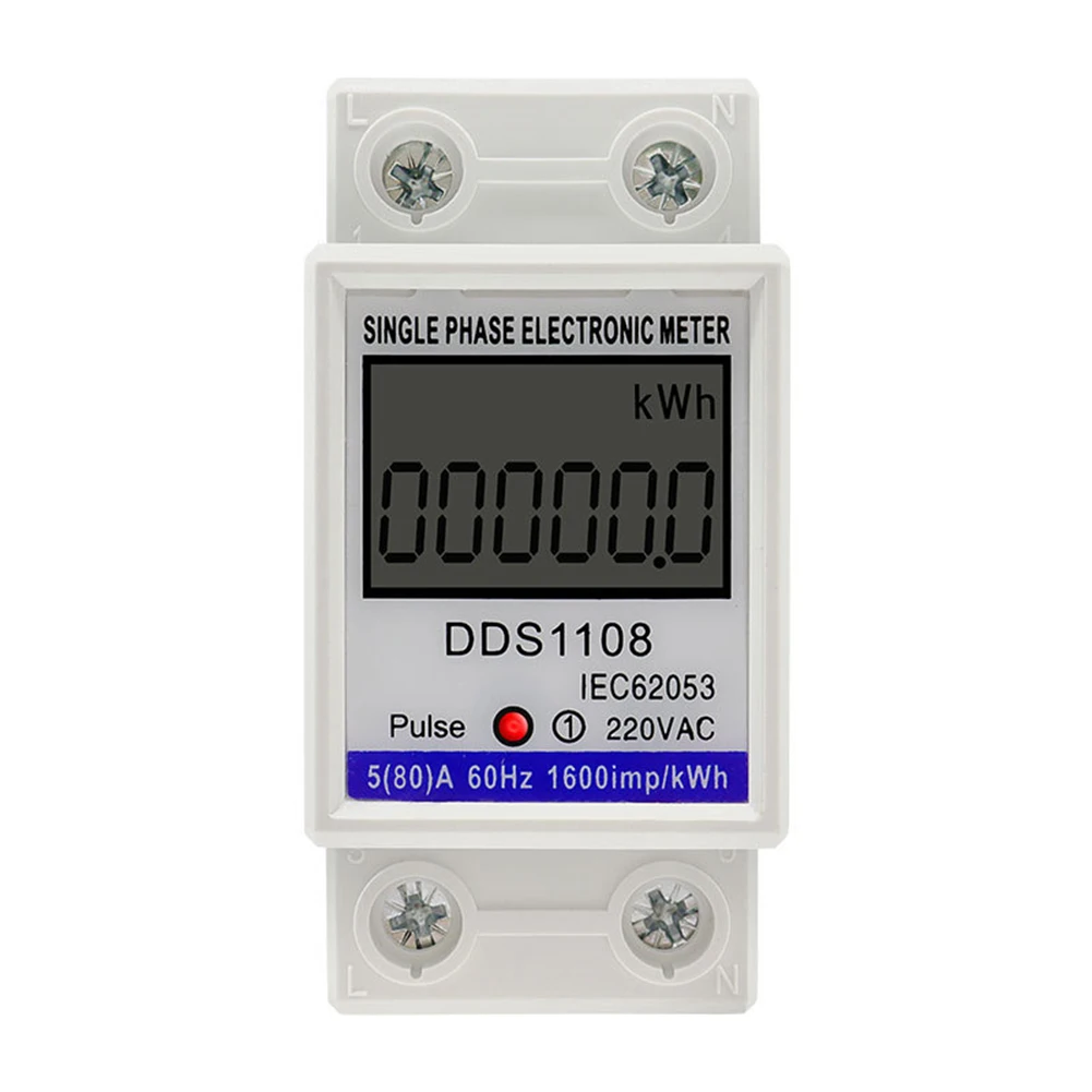 ЖК-цифровой измеритель мощности на DIN-рейку, однофазный электронный счетчик DDS1108, AC 220 В, 5 (80) A, 2P, однофазный счетчик энергии, аксессуары