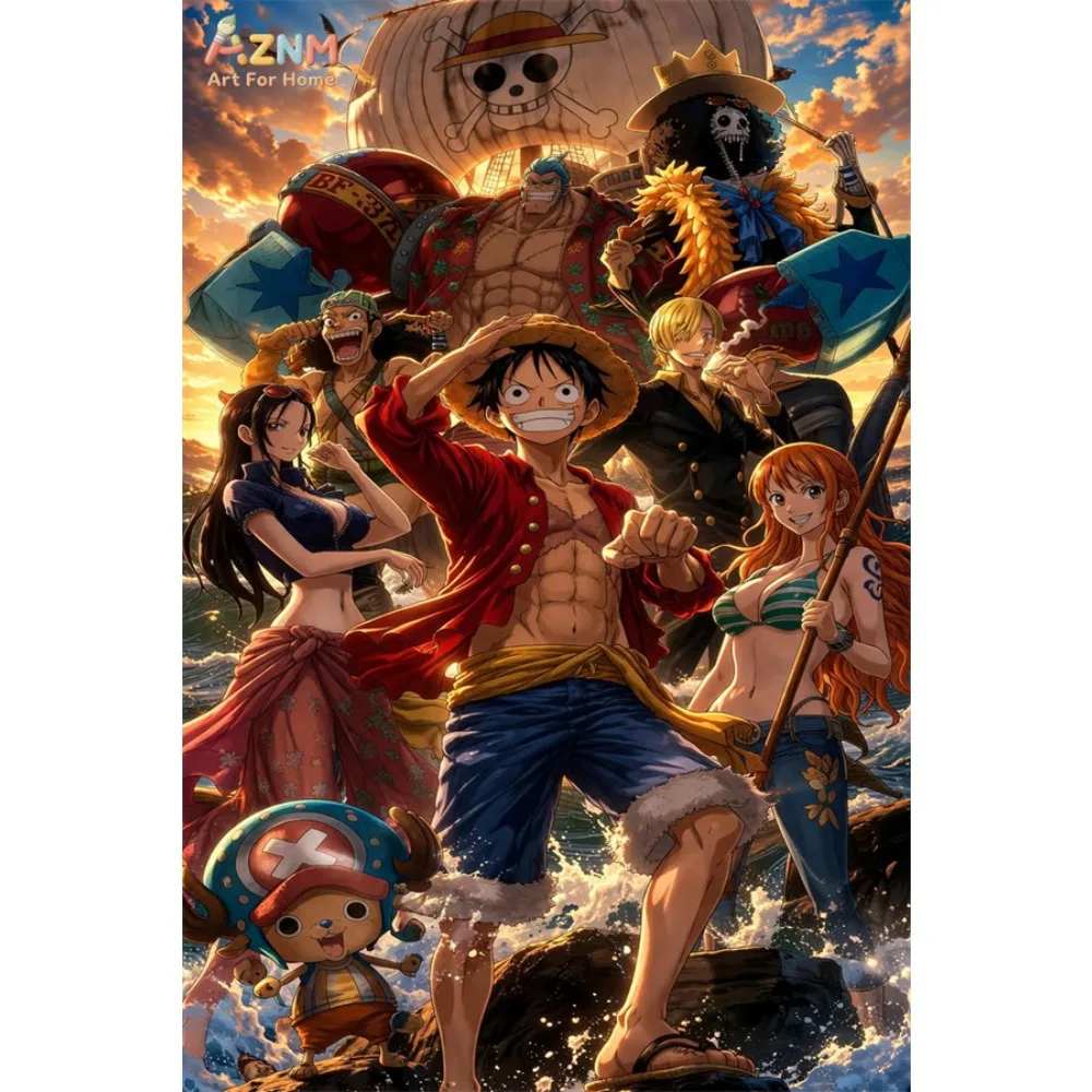 AZNM Unframed Canvas Print One Piece Anime Manga Collage Wall Art Luffy Crew Poster Home Decor view 4