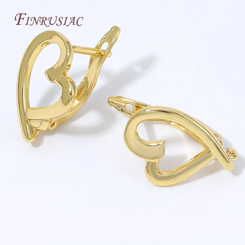 18K Gold Plated Huggie Ear Clasp with Zircon,Hollow Heart Lever Back Earring Findings,Earring Blank Components For DIY Jewelry