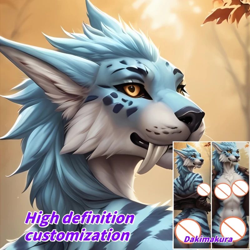 

Dakimakura Anime Pillow Case Animal Orcs Blue Tiger Double-sided Print Of Life-size Body Pillowcase Gifts Can be Customized
