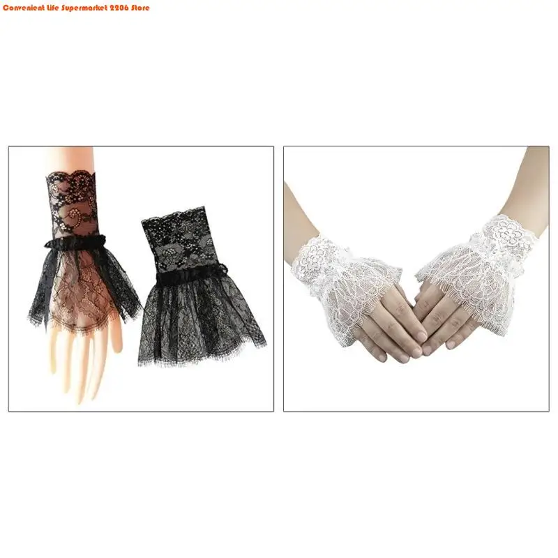 أكمام أذرع مزيفة للنساء مع شرابات قصيرة باللونين الأبيض والأسود، إكسسوارات جميلة من الدانتيل، زينة خارجية #3