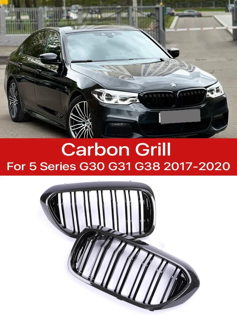 

New! Front Kidney Bumper Grille Facelift Carbon Fiber Racing Grills Cover For BMW 5 Series G30 G31 G38 2018 2019 2020 M5 M Sport