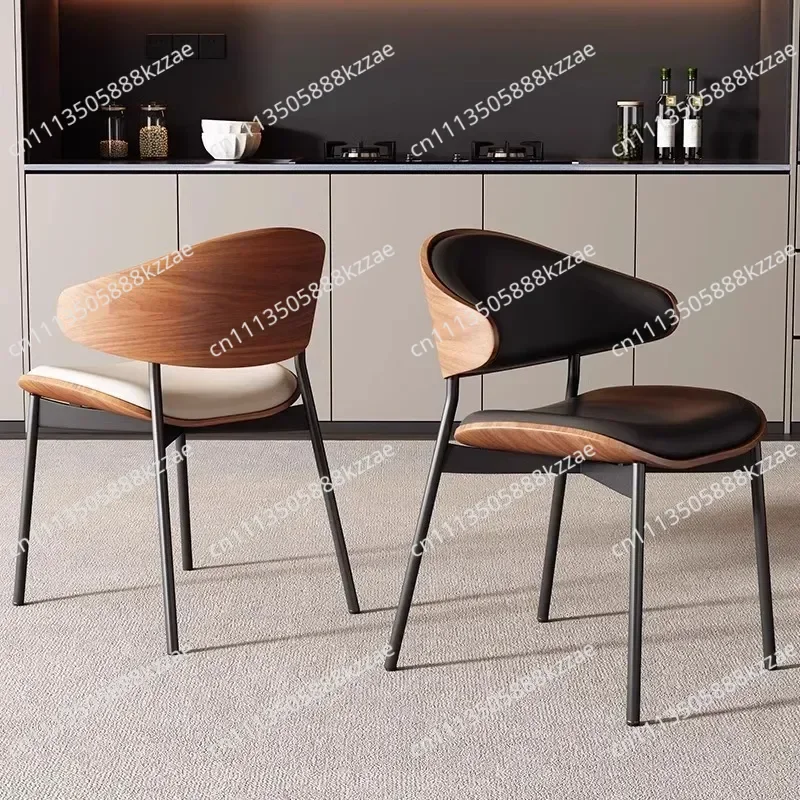 Genuine Leather Dining Chairs Set of 2 or1,Mid Century Modern Chair, Upholstered Kitchen Dining Room ChairsBlack WalnutBendwood.