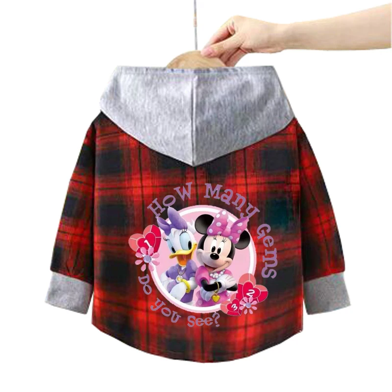 Spring and Autumn Children\'s Coat plaid boy Mickey hooded shirt 1-12 year old girl Minnie long sleeved blouse baby clothes