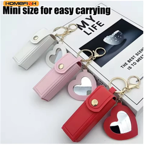 HOMEFISH Multi-color Portable Lipstick Bag, Mini Heart Shaped Design with Mirror, Cosmetic Storage Pouch