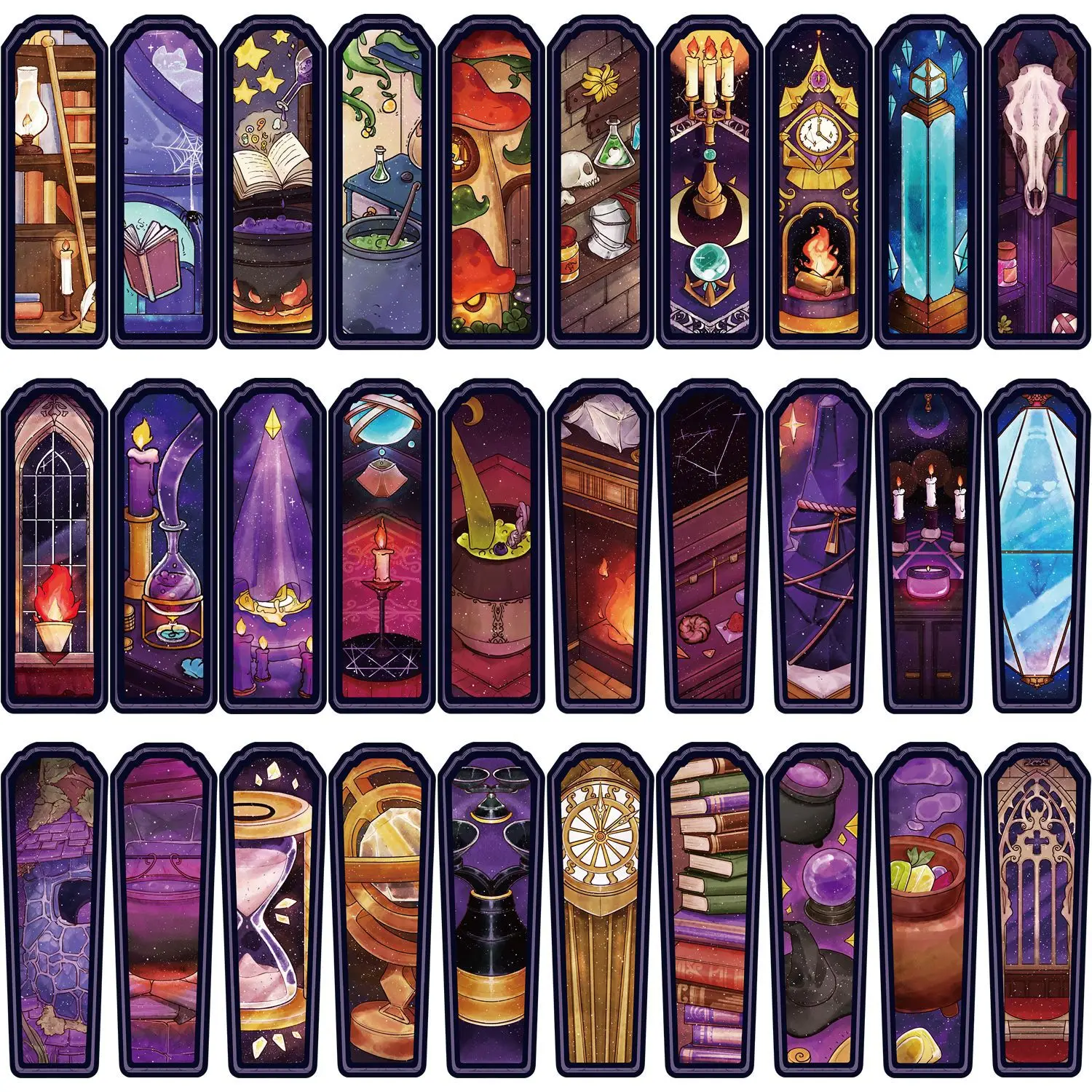 30Pcs/Set Magic Wizard World Bookmarks, Stained Glass Style Vintage Potion Charms Paper Bookmarks DIY Gifts Book Lovers Supplies