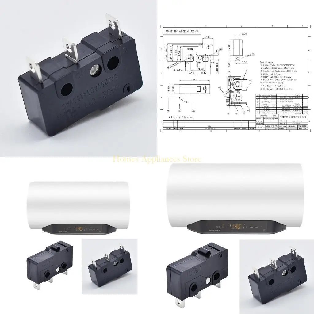 D0AB 3 دبوس دبوس الماء سخان الماء مفتاح التبديل الثانوي الباب الدقيق