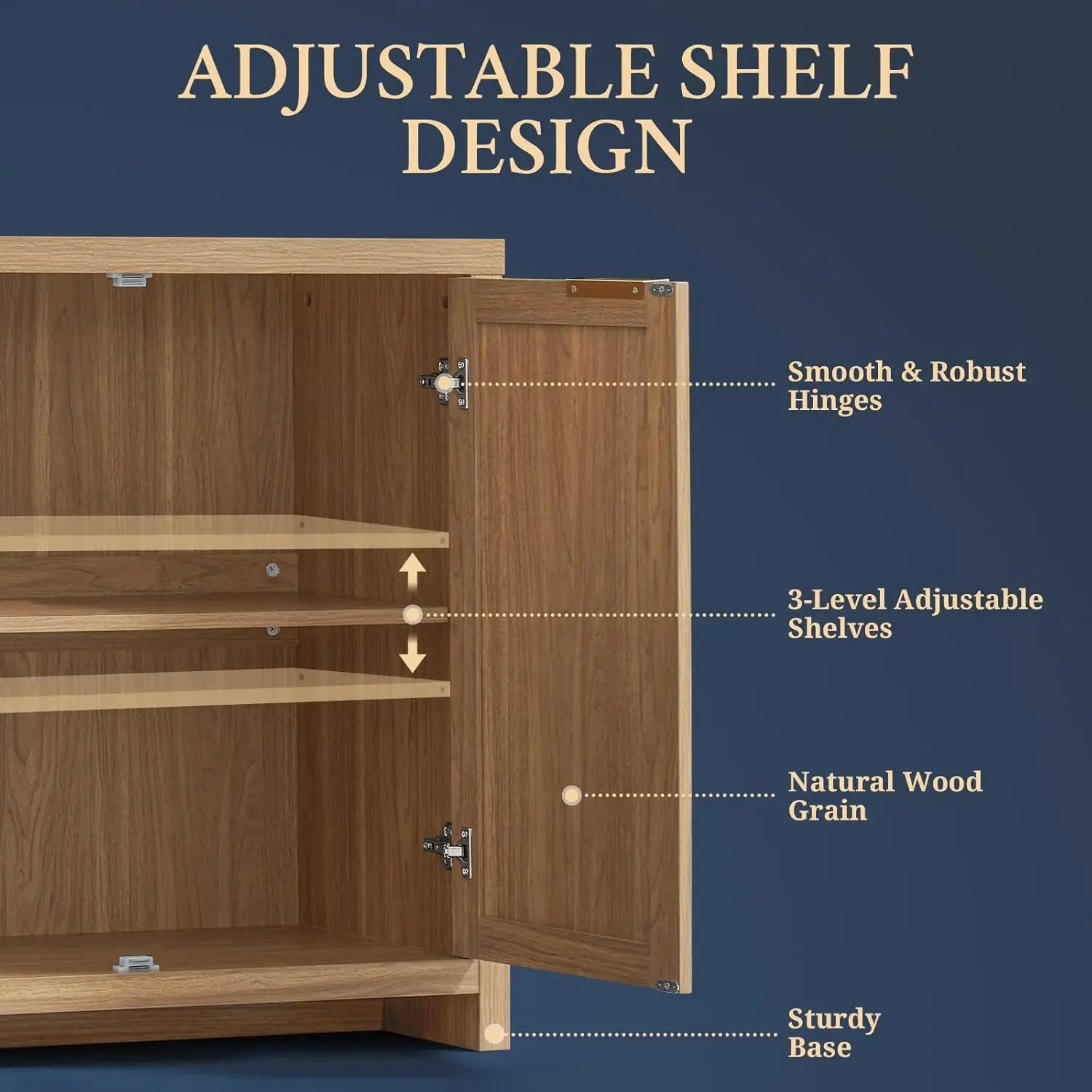 Hampstead Rattan 4-Door Storage Sideboard Cabinets With Adjustable Shelves, Boho Accent Buffet Cupboard Console For Kitchen,