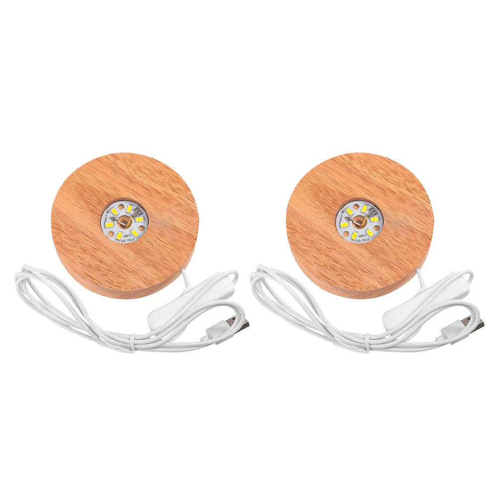 

2Pcs LED Wooden Display Bases Khaki Crystal Ball Holders Lighting Stand Crystal Art Home Decoration Round Base Light